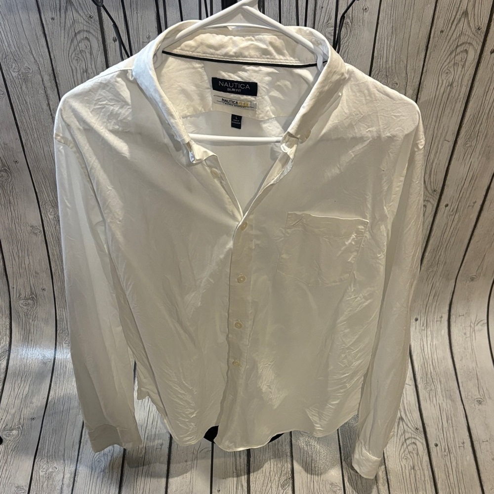 Nautica Men's Crisp White Button-Down Shirt size large slim fit